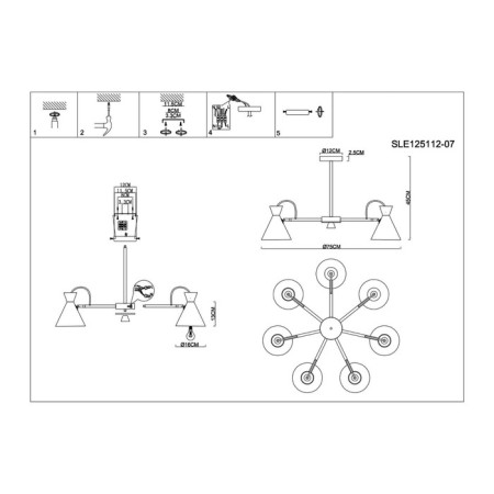 Ceiling EVOLUCE lamp. Sle125112-07. Modica. 7x40 watts, E14, 75x75x45 cm, gray color, golden-5