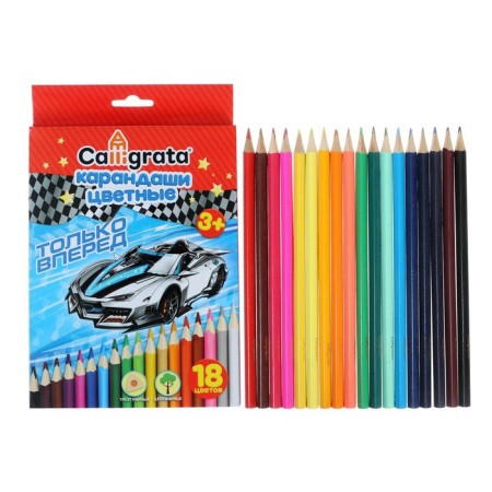 Pencils 18 colors "machine", wooden case, triangular
