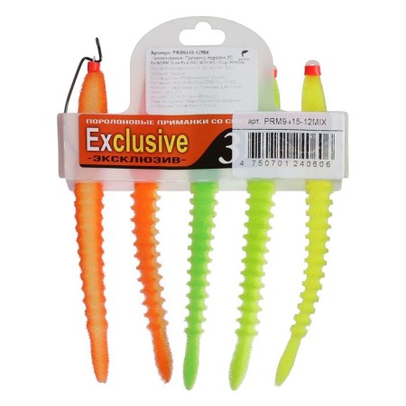 Benerations of foam 3D ex Worm FLUO 12 cm, under the offset hook No. 1/0, 2/0, 3/0/MIX, 5 pcs.-6