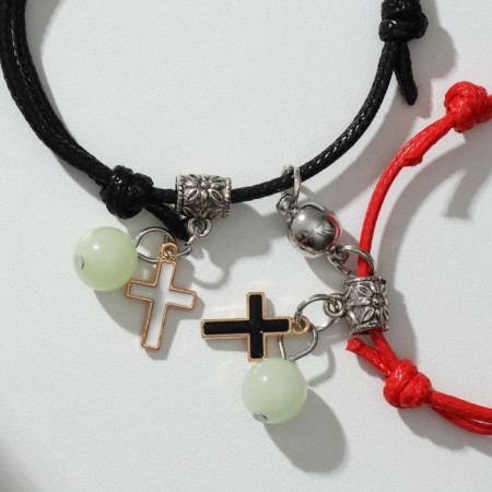 Bracelets "Demetrons" on the magnet, phosphorus balls, cross, black-red color, 6 cm-3