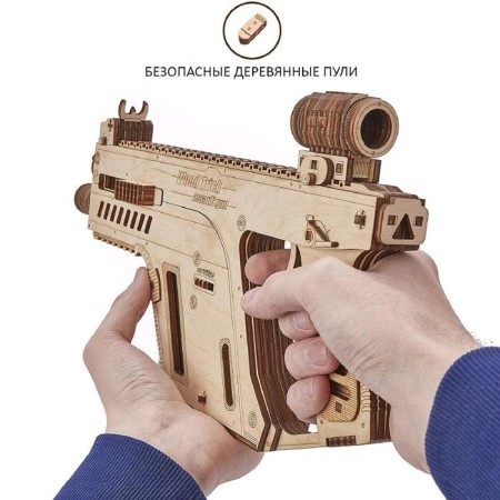 Mechanical 3D puzzle made of wood "assault rifle"-3