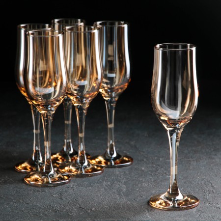 A set of champagne glasses “Smooth”, 200 ml, 6 pcs, the color of amber