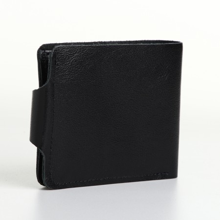 Men's purse on the button, Textura, cards, coins, black color-2