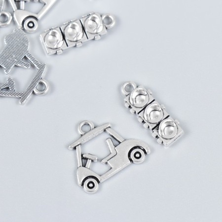 Decor for creativity Metal "Machine and Traffic Light" silver set 5+5 pcs 1.9x1.7 cm
