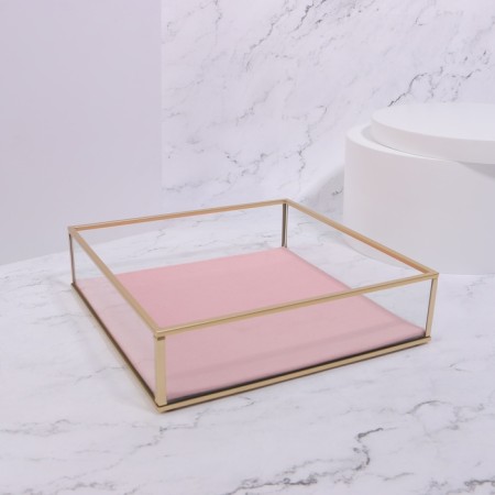 Organizer for storage "Pink RipPles", glass, 1 section, 20 × 20 × 5 cm, transparent/copper/pink color-7