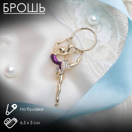 Brooch "Gymnast" with hulahup, purple color in gold