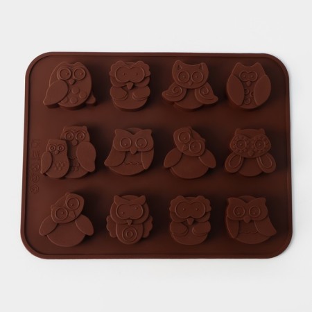 Baking uniform “Owls”, silicone, 19 × 15 cm, 12 cells, 3.5 × 3.5 × 1.5 cm, brown color-3