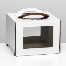 Box for cake 3 windows, with handles, white, 26 x 26 x 20 cm