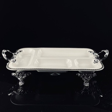 Menzhitsa with handles Lenardi Atlantis, on legs, porcelain, length 38 cm
