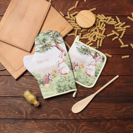 Set of kitchen. Dolyana "animals": mittens 20x28 cm, severity 17x17 cm, 35% HL, 65% PE-6