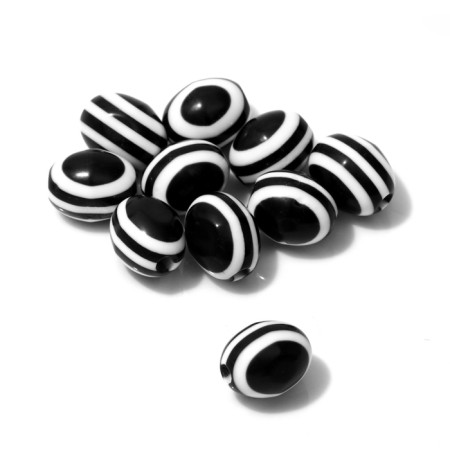 Busin "striped" oval, 1.2 × 0.8 × 0.8 cm, (set 10 pcs.), Black and white color-1