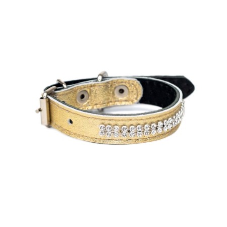 Belly leather two-layer leather with rhinestones, width 1.5 cm, Osh 17-27 cm, gold-2