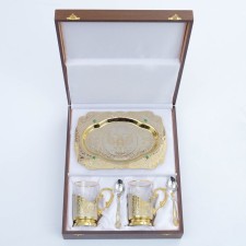 Tea set of the coat of arms of the Russian Federation (2 cup holders, 1 dish)