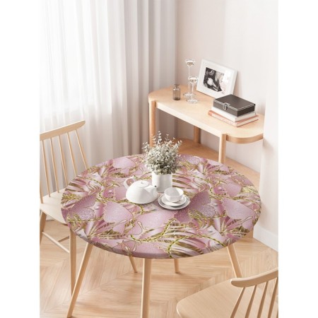 Golden butterflies tablecloth, round, oxford, elastic band, size 120x120 cm, diameter 75-100 cm-2