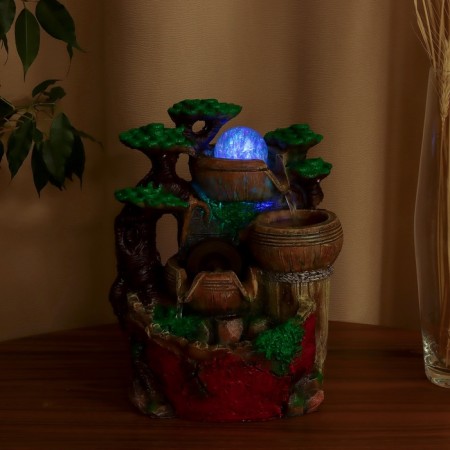 Fountain "Barrels under a tree with a mill on stones" 25x15 cm (with backlight)-2