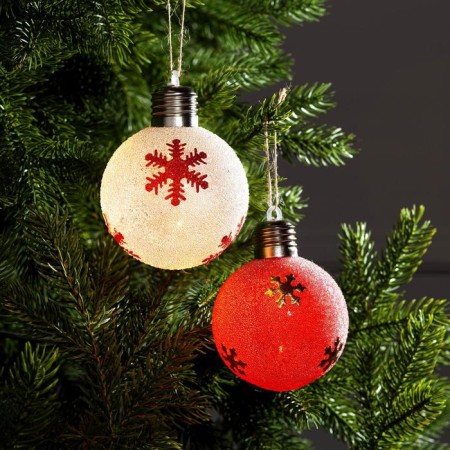 A set of Christmas tree balls "Snowflakes" 2 pcs., Batteries, 1 LED, glow warm white