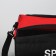 Sports bag with lightning, external pocket, long belt, red/black color