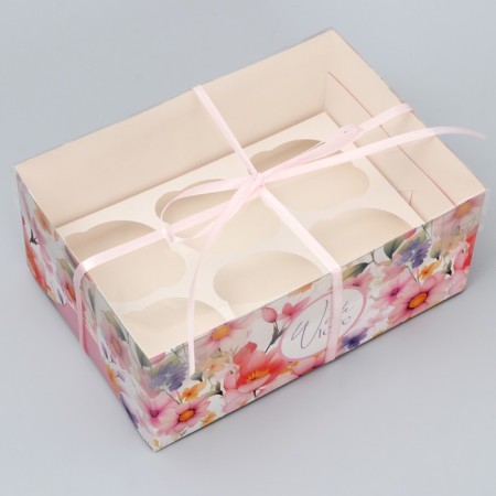 Capcake box, confectionery packaging, 6 cells "Tenderness" 23 x 16 x 10 cm-2