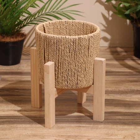 A set of wicker pots, 3 pcs, 29x29x22 cm, col. Dark beige-6