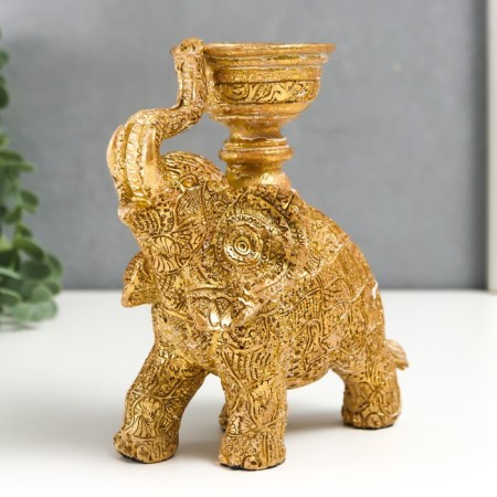 Souvenir Polystone SPREASE "Elephant with rocky drawings" golden 16x7.5x13 cm-1