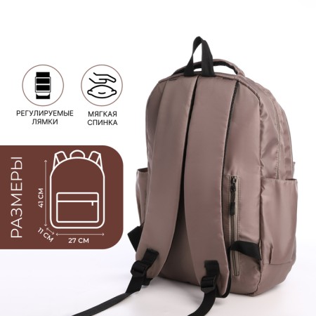 Young backpack from textiles with lightning, 5 pockets, brown color-1