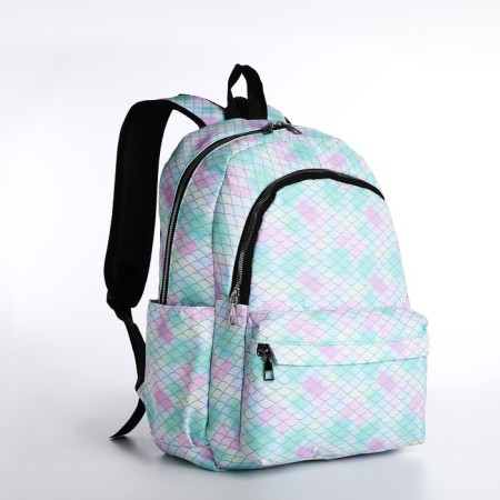 Youth backpack from textiles 2 of the lightning department, 3 pockets, blue/lilac color