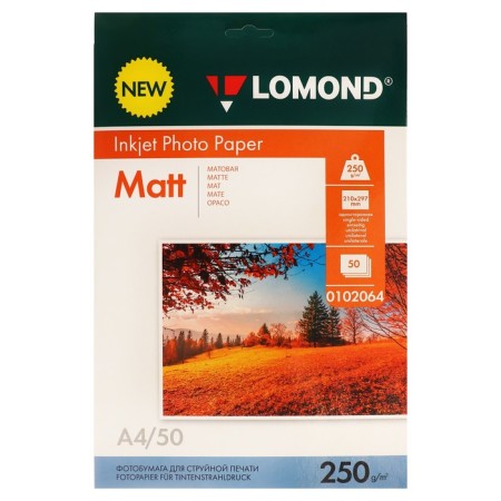 Photo paper for jet print A4, 50 sheets of Lomond, 250 g/m2, one -sided, matte