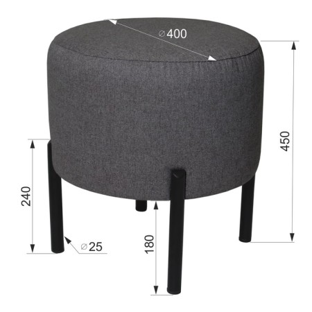 Pouffer "Charlie", 400 × 400 × 450 mm, artificial wool Cardif 20, dark gray color-1