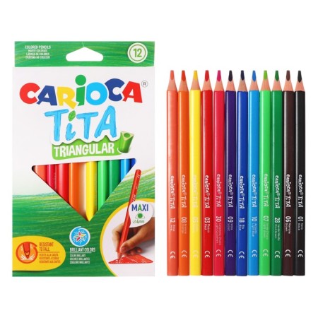 Pencils of 12 colors, Carioca "Maxi Tita", plastic, three -sided, neckline 4.0 mm, thickened, impact -resistant