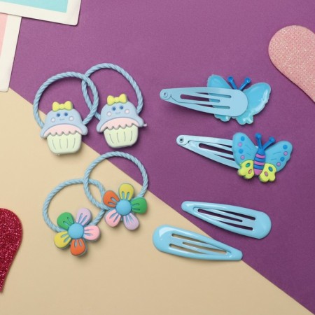 Hair set "vanilla" (4 elastic bands, 4 invisible) butterflies, blue-2
