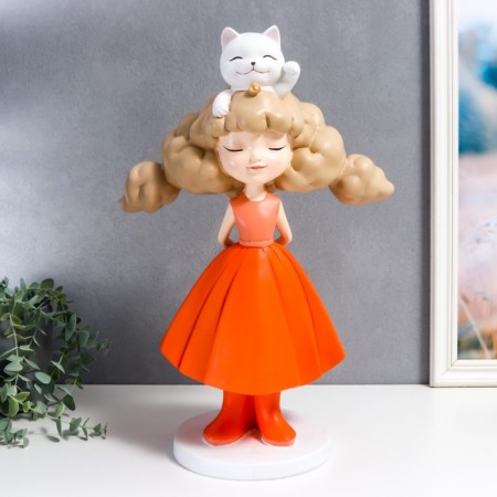 Polystone souvenir "Girl with a cat in a hairstyle, in orange" 46 cm