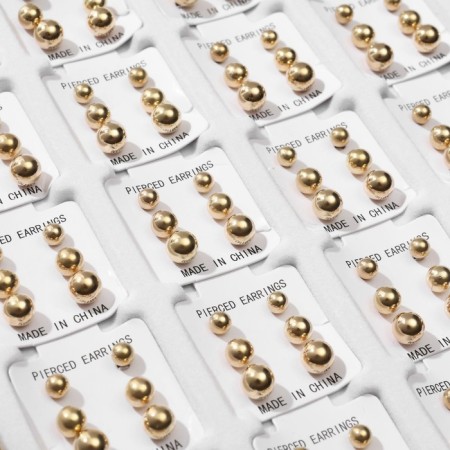 Pusets in a box of 108 pairs "Assorted" beads No. 3, 4, 5, color gold-3