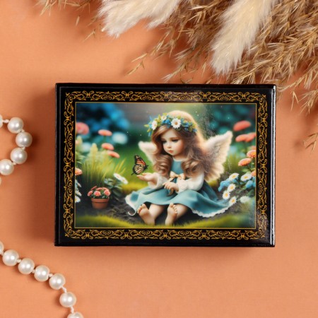 Casket "Angel", black, 8 × 10.5 cm, lacquer miniature-2