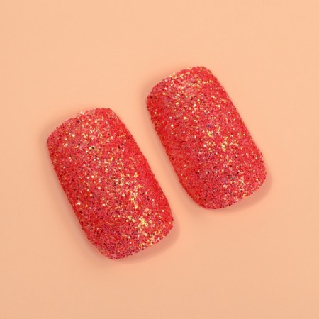 Lighting nails "Shine", 12 pcs, with sparkles, with adhesive plates, shape soft square, red-2