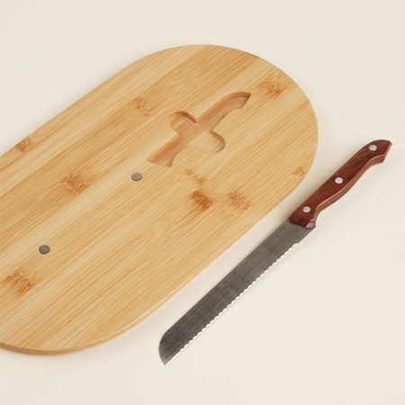 Metal breadstone with a bamboo lid SL Home “CACE”, 2 items: Bread 36 × 20 × 15.5 cm, knife length 28.3 cm-4