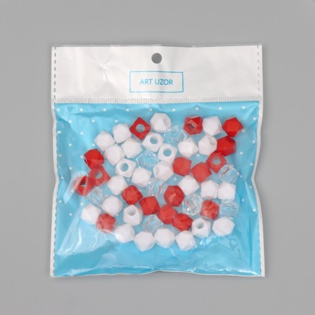 Plastic beads "Crystal polyhedron. Red, white, transparent" set 30 g 1x1x1 cm-2