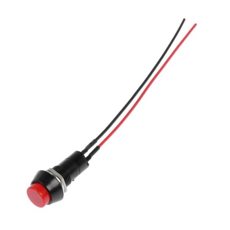 Button switch without fixation, d 1.5 cm, wire 10 cm, red