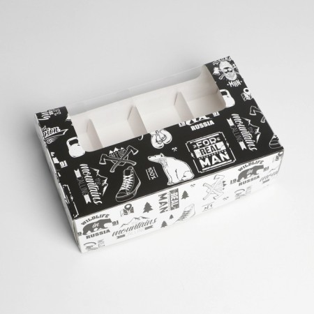 Eclaire box, confectionery packaging, 5 inserts, Man Pattern, 25.2 x 15 x 7 cm