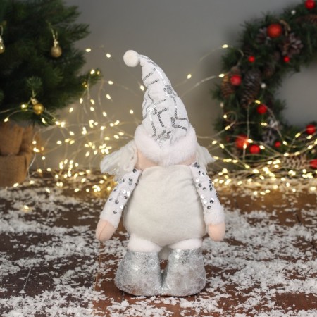 Soft toy "Santa Claus in a shiny cap" 36x19 cm, silver-white-2