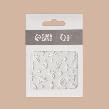 Nail stickers "Pegasus", voluminous, white color-3
