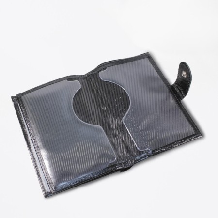 Cover for passport and auto documents, with cards and bills, with a button, genuine leather, black color-2