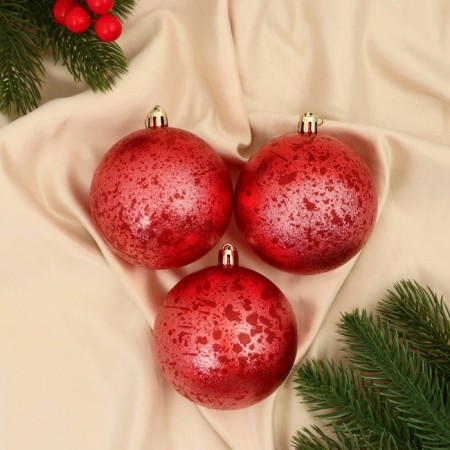 Set of balls plastic D-8 cm, 3 pcs "retro" red