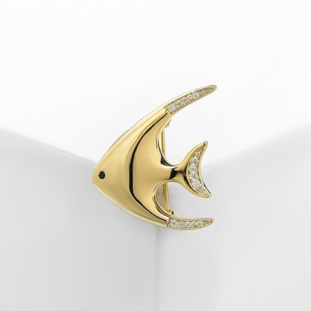 Brooch "Fish" Scalary, white color in gold-1