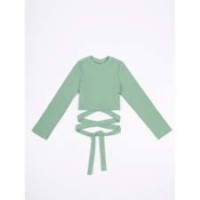 Top for a girl with long sleeves on the ties of Generation, height 128 cm, green color