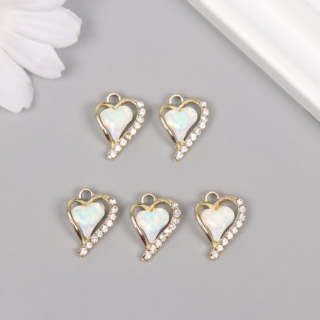 Decor for creativity metal, rhinestones "curved heart" gold, white 1.8x1.3x0.5 cm-2