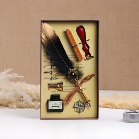Gift set 5B1 "SELILENCE": Power pen black with gold, ink, print, wax-1