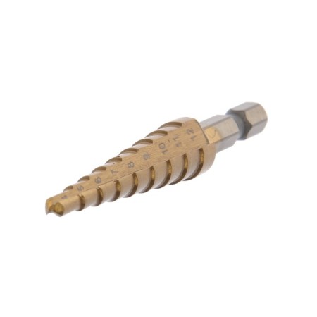 Drill step tundra, HSS, tin, hexagonal shank, 4-12 mm