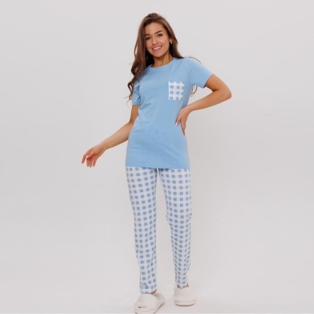 Female homemade set (sweatshirt and trousers), blue color, size 46