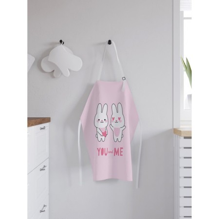 Apron kitchen with a photo print "Hares in love", adjustable, size OS-1