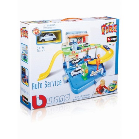 Set of game BBURAGO "Avtoservice", Autotrek, with mobile elements, with a machine Street Fire, 1:43-1